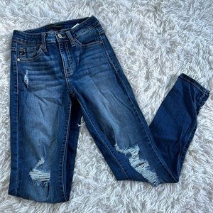 Kancan medium wash distressed skinny jeans